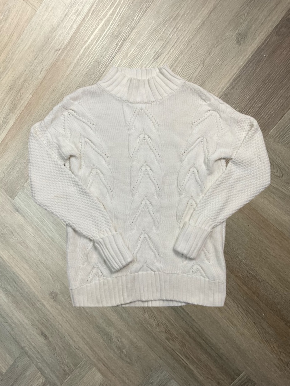 Rachel Ashwell Sweater Womens XS Ivory Cable Knit Cotton Mock Neck Cozy Knit Y2K